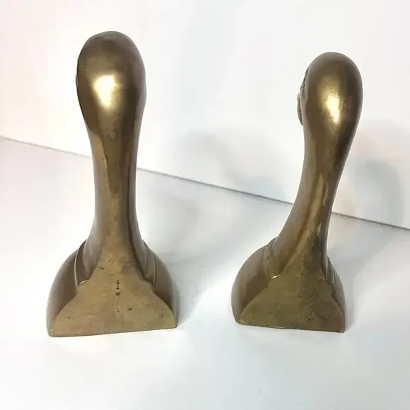 Brass Bookends Mallard Duck Head Set 6" Mid Century Brass Decor Doorstop Gift - Picture 6 of 7
